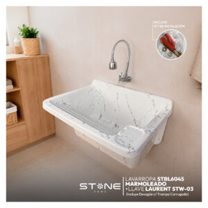 COMBO LAVADERO DE FIBRA DE VIDRIO STBL6045 MARMOLEADO + LLAVE LAURENT STW-03 + DESAGÜE C/TRAMPA CORRUGADA *KIT DE INSTALACIÓN STONE