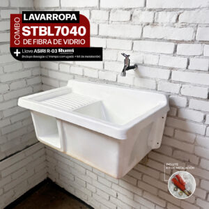 COMBO LAVARROPAS DE FIBRA DE VIDRIO STBL7040+ LLAVE ASIRI R-03 RUMI + DESAGÜE C/TRAMPA CORRUGADA *KIT DE INSTALACIÓN STONE