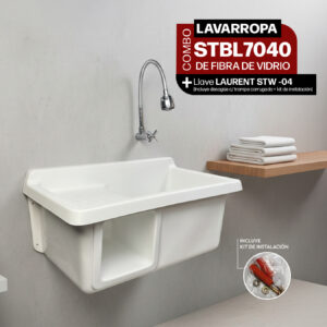 COMBO LAVARROPAS DE FIBRA DE VIDRIO STBL7040 + LLAVE LAURENT STW-04 STONE + DESAGÜE C/TRAMPA CORRUGADA *KIT DE INSTALACIÓN STONE