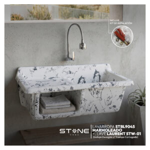 COMBO LAVADERO DE FIBRA DE VIDRIO STBL9045 MARMOLEADO + LLAVE LAURENT STW-01 STONE + DESAGÜE C/TRAMPA CORRUGADA *KIT DE INSTALACIÓN STONE