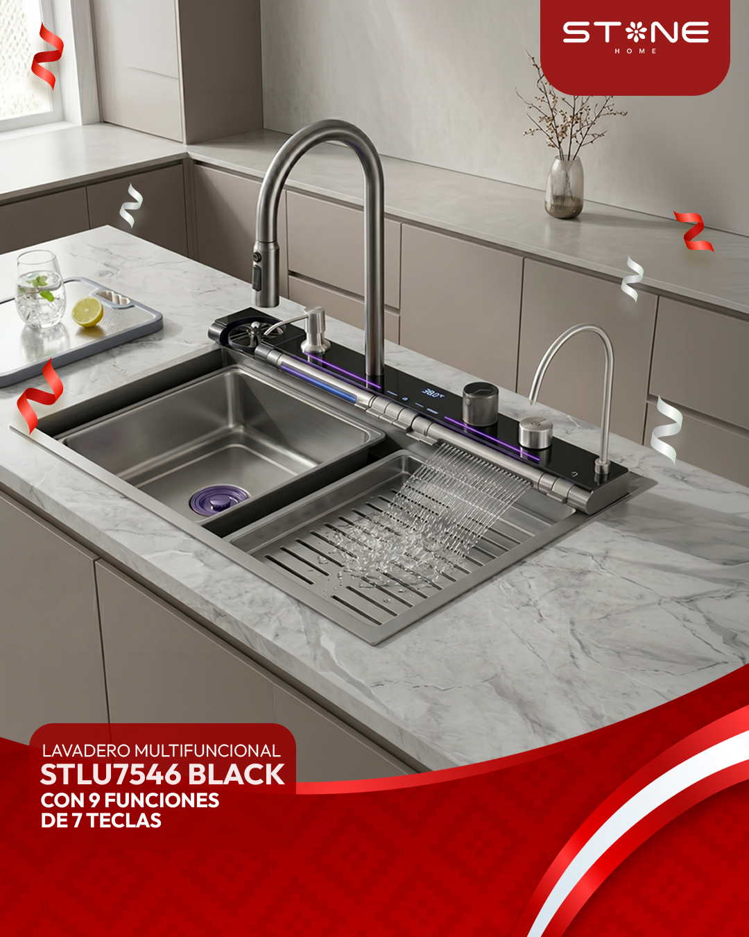 LAVADERO MULTIFUNCIONAL CON 9 FUNCIONES DE 7 TECLAS BLACK STLU7546 STONE