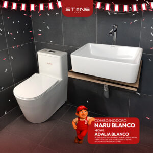 COMBO DE INODORO NARU BLANCO + BOWL ADALIA BLANCO + DESAGUE POP UP GRANDE CROMADO S/REBOSE P/BOWL CUERPO 10CM COLA 18 CM *INCLUYE TUBO DE ABASTO DE VINIL REFORZADO F1/2*M1/2 BRONCE STONE*