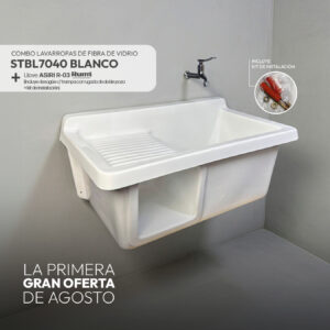 COMBO LAVARROPAS DE FIBRA DE VIDRIO STBL7040+ LLAVE ASIRI R-03 RUMI + DESAGÜE C/TRAMPA CORRUGADA *KIT DE INSTALACIÓN STONE