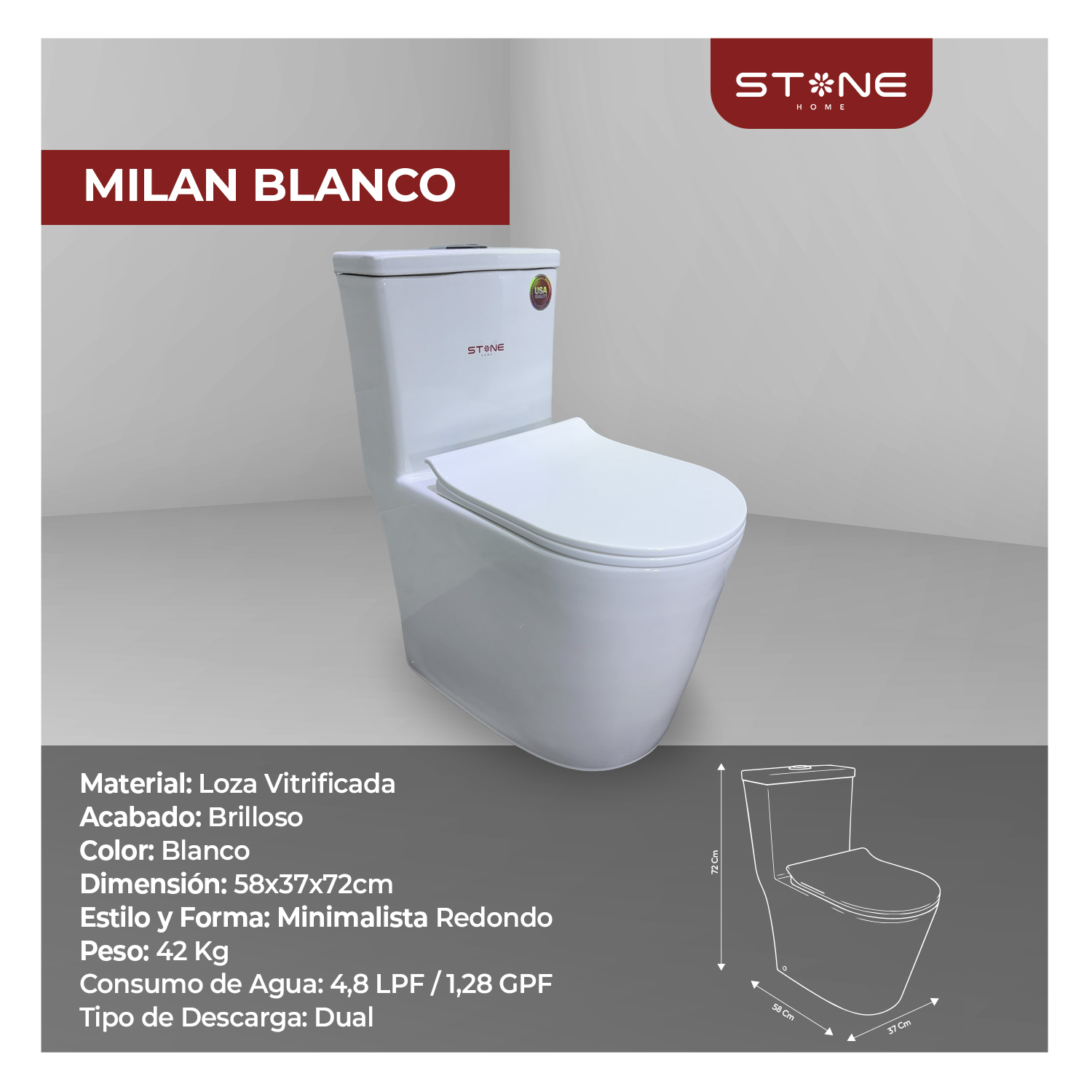 INODORO ONE PIECE MINIMALISTA MILAN BLANCO STONE - Imagen 3