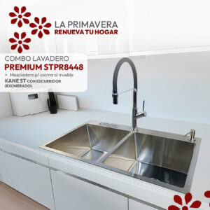 COMBO DE LAVADERO PREMIUM STPR8448 + MEZCLADORA P/COCINA AL MUEBLE KANE ST CON ESCURRIDOR(EXONERADO) STONE