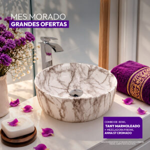 COMBO BOWL TANY MARMOLEADO + MEZCLADORA P/BOWL ANNA ST CROMADO + DESAGUE POP UP GRANDE CROMADO S/REBOSE P/BOWL CUERPO 10CM COLA 18 CM STONE