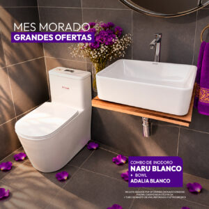 COMBO DE INODORO NARU BLANCO + BOWL ADALIA BLANCO + DESAGUE POP UP GRANDE CROMADO S/REBOSE P/BOWL CUERPO 10CM COLA 18 CM *INCLUYE TUBO DE ABASTO DE VINIL REFORZADO F1/2*M1/2 BRONCE STONE*